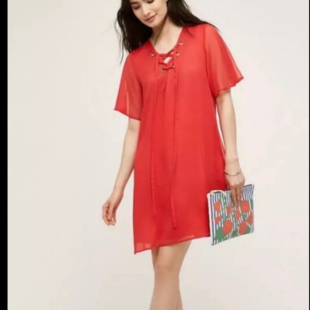Anthropologie 11.1 Tyhlo Red tunic mini dress Women's size XS